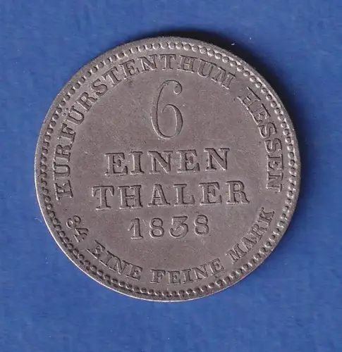 Hessen-Kassel Silbermünze 1/6 Taler Wappen Kurfürst Wilhelm II. 1838