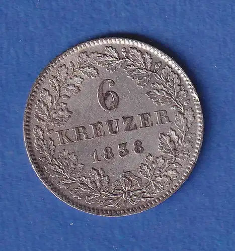 Hessen-Darmstadt Silbermünze 6 Kreuzer Landeswappen 1838