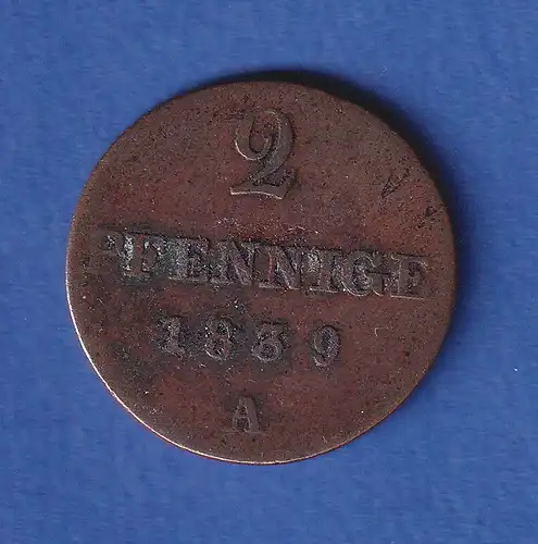 Hannover Königreich Umlaufmünze 2 Pfennige 1830 Cu