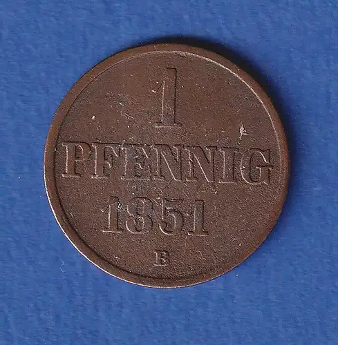 Hannover Königreich Umlaufmünze 1 Pfennig 1851 Cu