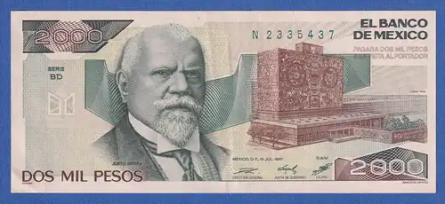 Mexiko 1987 Banknote 2000 Pesos bankfrisch, unzirkuliert.