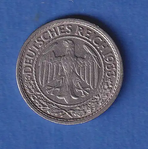 Deutsches Reich Kursmünze 50 Reichspfennig 1933 J  selten !