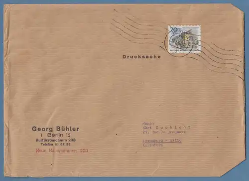 Berlin 1967 70Pfg-Wert Mi.-Nr. 261 EF auf Drucksache nach Luxemburg