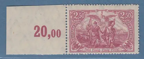 Deutsches Reich Nord und Süd 2,50 Mark Mi.-Nr. 115a ** Randstück  gepr. INFLA