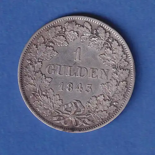 Württemberg Silbermünze 1 Gulden König Wilhelm 1843 vz
