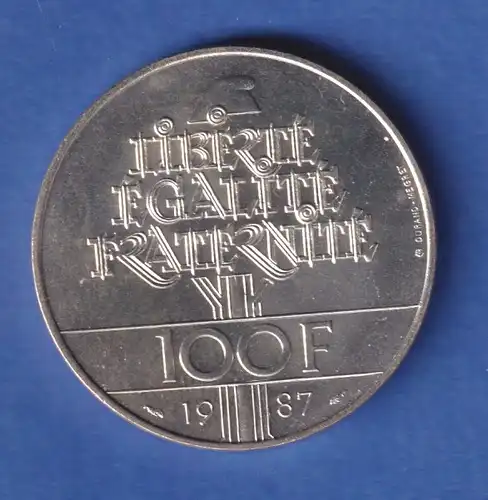 Frankreich 1987 Silbermünze 100 Franc General La Fayette 