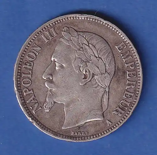 Frankreich Silbermünze 5 Franc Napoleon III. 1868