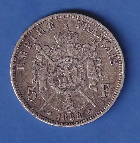 Frankreich Silbermünze 5 Franc Napoleon III. 1868