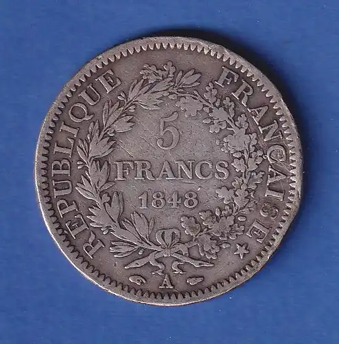 Frankreich Silbermünze 5 Franc Herkules-Gruppe 1848