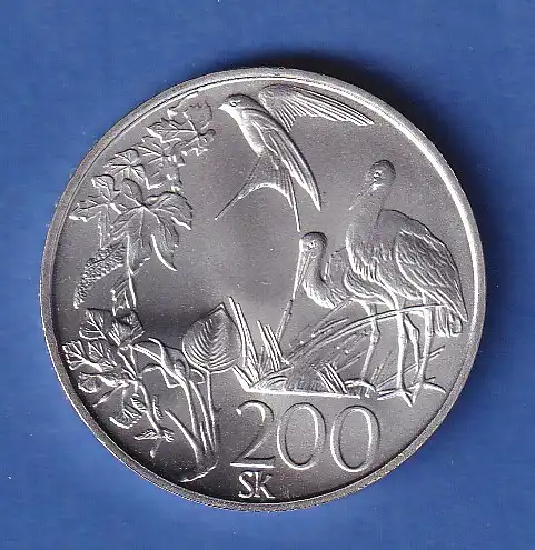 Slowakei 1995 Silbermünze 200 Kronen Europäisches Naturschutzjahr Vögel stg