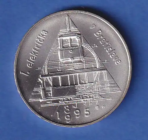 Slowakei 1995 Silbermünze 200 Kronen 100 Jahre elektrische Straßenbahn stg
