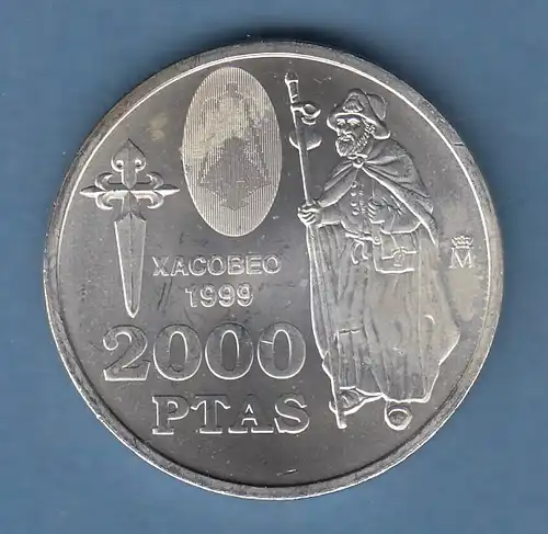 Spanien 1999 Gedenkmünze 2000 Pesetas Heiliger Jakobus XACOBEO