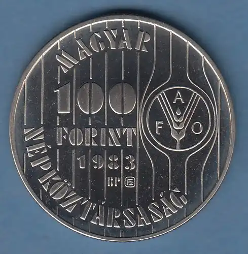 Ungarn 1983 Gedenkmünze 100 Forint FAO  Getreideähren PP