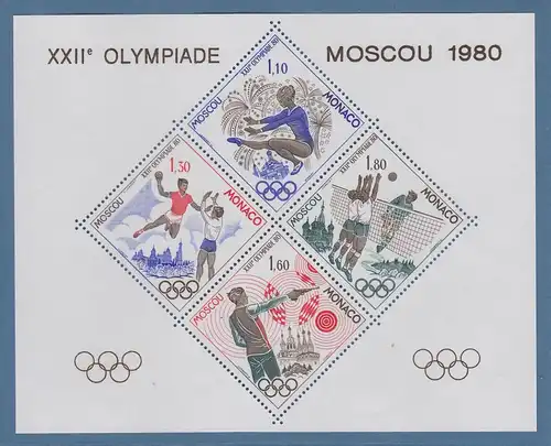 Monaco 1980 Olympische Spiele Moskau Sonderdruck-Block **