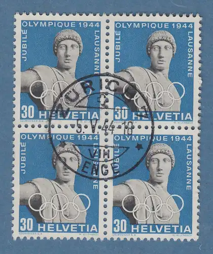 Schweiz 1944 Olympisches Komitee Mi.-Nr. 430 y Viererblock gestempelt ZÜRICH 