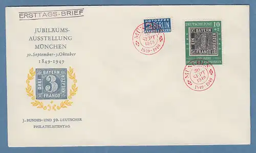 Bundesrepublik 1949 Mi.-Nr. 113 auf FDC mit rotem So.-O München 30.9.49