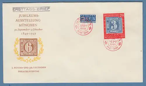 Bundesrepublik 1949 Mi.-Nr. 114 auf FDC mit rotem So.-O München 30.9.49