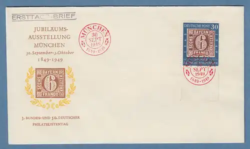 Bundesrepublik 1949 Mi.-Nr. 115 Unterrand auf FDC mit rotem So-O München 30.9.49