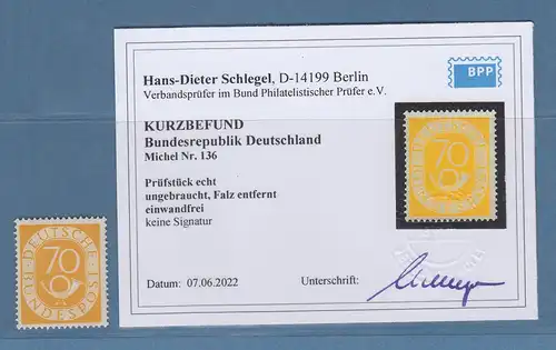 Bundesrepublik Posthornsatz 70Pfg-Wert Mi.-Nr. 136 sauber ungebraucht * 