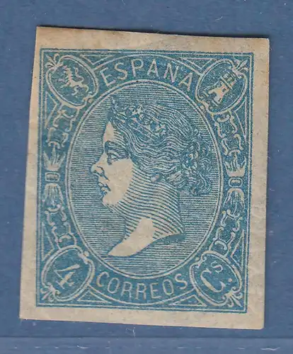 Spanien 1865 Königin Isabella 4 Cs. blau UNGEZÄHNT  Mi.-Nr. 68 U ungebraucht * 