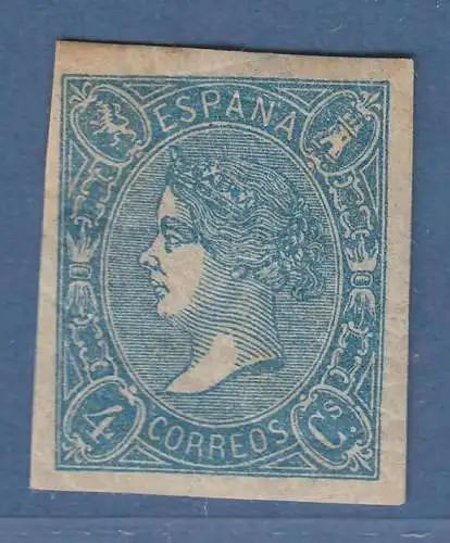 Spanien 1865 Königin Isabella 4 Cs. blau UNGEZÄHNT  Mi.-Nr. 68 U ungebraucht * 