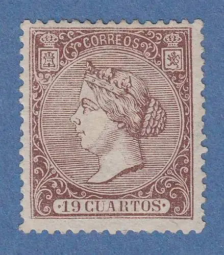 Spanien 1866 Königin Isabella 19 Cs. braun Mi.-Nr. 76 ungebraucht * 