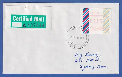 Australien Frama-ATM 1. Ausgabe 1984 Code 5000 Adelaide Wert 01,15 auf C-Brief
