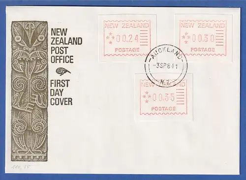 Neuseeland Frama-ATM 1. Ausgabe 1984 Mi.-Nr. 1 Tastensatz 3 Werte 24-30-35 FDC