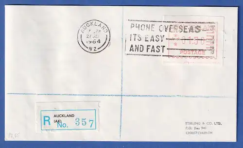 Neuseeland Frama-ATM 1. Ausg. 1984 Mi.-Nr. 1 Wert 01,50 auf R-Brief 