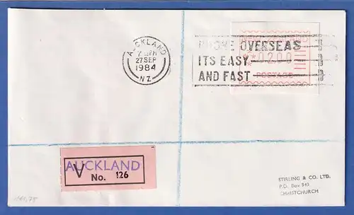 Neuseeland Frama-ATM 1. Ausg. 1984 Mi.-Nr. 1 Wert 02,00 auf V-Brief 
