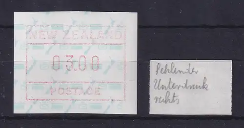 Neuseeland Frama-ATM 2. Ausg. 1986 FEHLENDER UNTERDRUCK RECHTS Wert 3,00 **