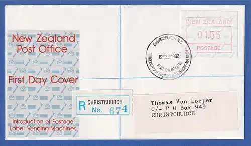 Neuseeland Frama-ATM 2. Ausg. 1986 Wert 01,55 auf R-FDC 