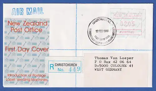 Neuseeland Frama-ATM 2. Ausg. 1986 Wert 02,05 auf R-FDC 