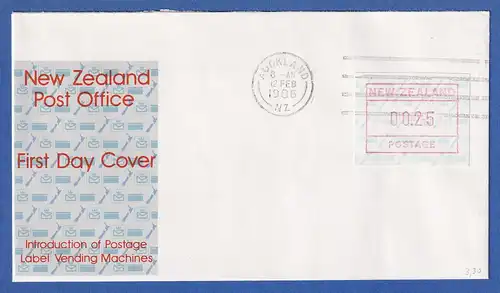 Neuseeland Frama-ATM 2. Ausg. 1986 Wert 00,25 auf blanco-FDC Masch.-O Auckland