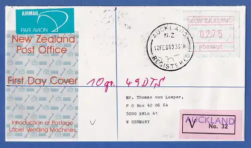 Neuseeland Frama-ATM 2. Ausg. 1986 Wert 02,75 auf V-FDC, O Auckland