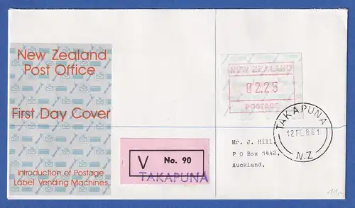 Neuseeland Frama-ATM 2. Ausg. 1986 Wert 02,25 auf Lp-V-FDC, O Takapuna 