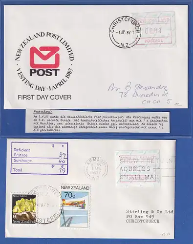 Neuseeland Frama-ATM 2. Ausg. 2 Briefe je mit Wert 0,01 Sondertarif am 1.4.1987
