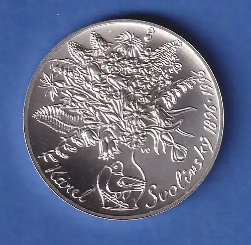 Tschechien 1996 Silbermünze 200 Kronen 100. Geburtstag von Karel Svolinský stg