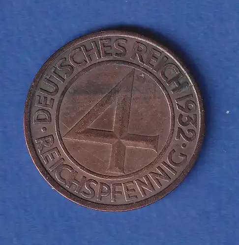 Deutsches Reich Kursmünze 4 Reichspfennig 1932 J
