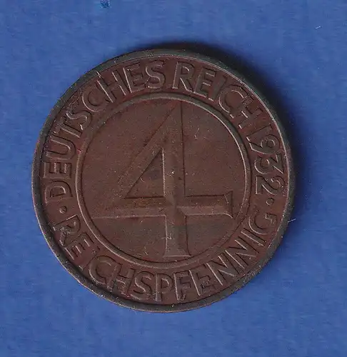 Deutsches Reich Kursmünze 4 Reichspfennig 1932 F