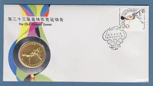 China Olympische Spiele Los Angeles 1984 Numisbrief mit Gedenkmedaille