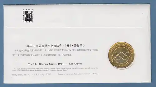 China Olympische Spiele Los Angeles 1984 Numisbrief mit Gedenkmedaille