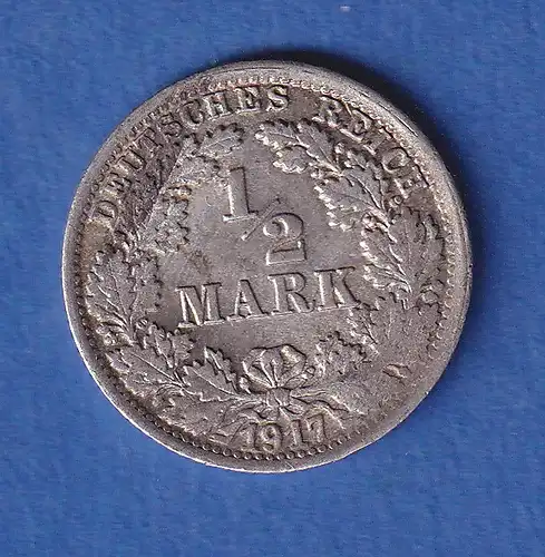 Deutsches Kaiserreich Silber-Kursmünze 1/2 Mark 1917 F ss