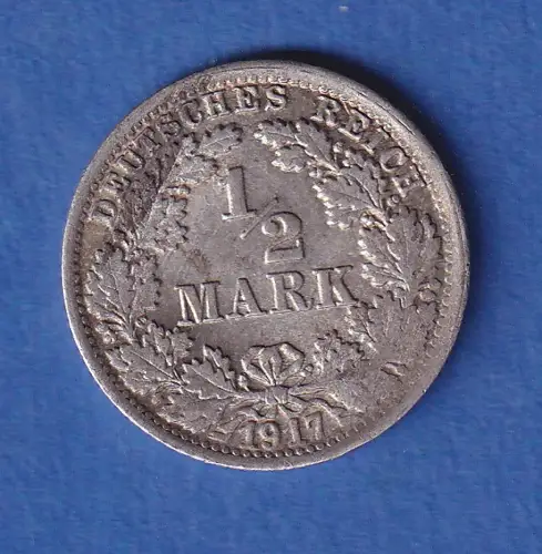 Deutsches Kaiserreich Silber-Kursmünze 1/2 Mark 1917 F ss