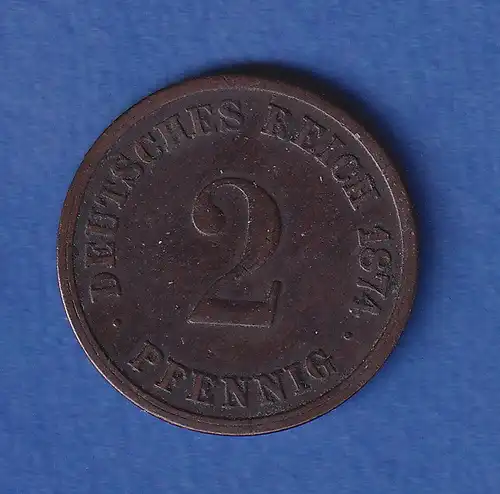 Deutsches Reich Kursmünze 2 Pfennig 1874 D ss