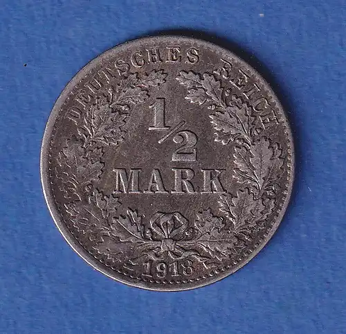 Deutsches Kaiserreich Silber-Kursmünze 1/2 Mark 1918 J vz