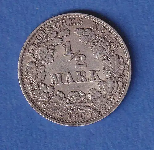 Deutsches Kaiserreich Silber-Kursmünze 1/2 Mark 1909 D vz