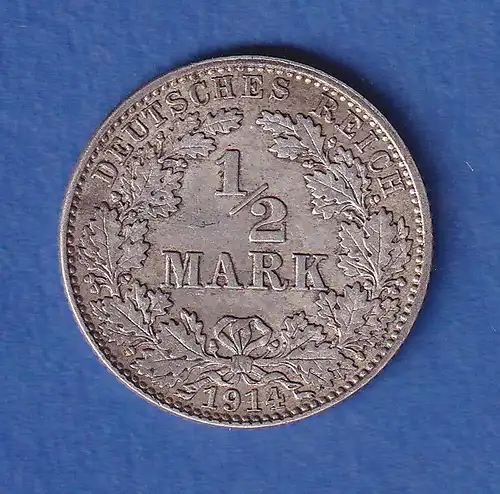 Deutsches Kaiserreich Silber-Kursmünze 1/2 Mark 1914 J vz