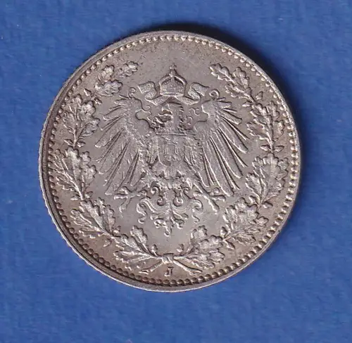 Deutsches Kaiserreich Silber-Kursmünze 1/2 Mark 1914 J vz