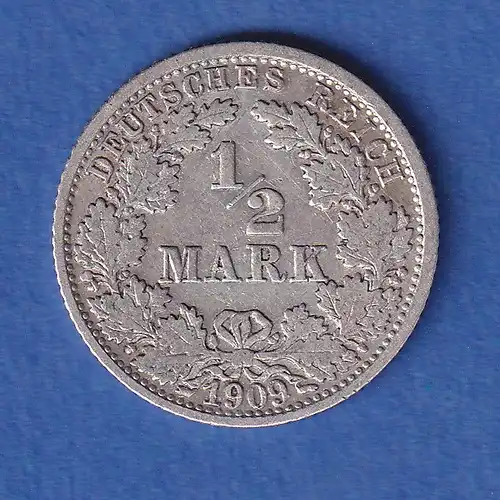 Deutsches Kaiserreich Silber-Kursmünze 1/2 Mark 1909 F vz